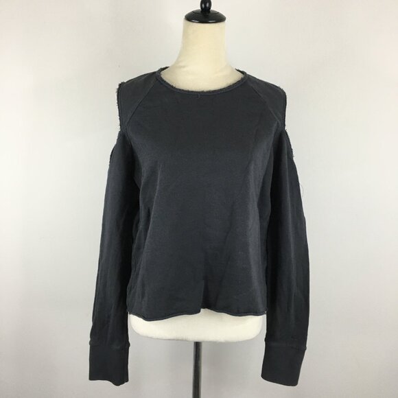 RAG & BONE Dark Gray Long Sleeve Cut Out/Cold Shoulder Rolled Hem Shirt - Picture 7 of 13